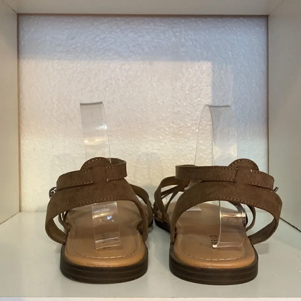 Torrid Womens Strappy Sandals Brown Adjustable Low Heel Shoes Flat Buckle 11 W